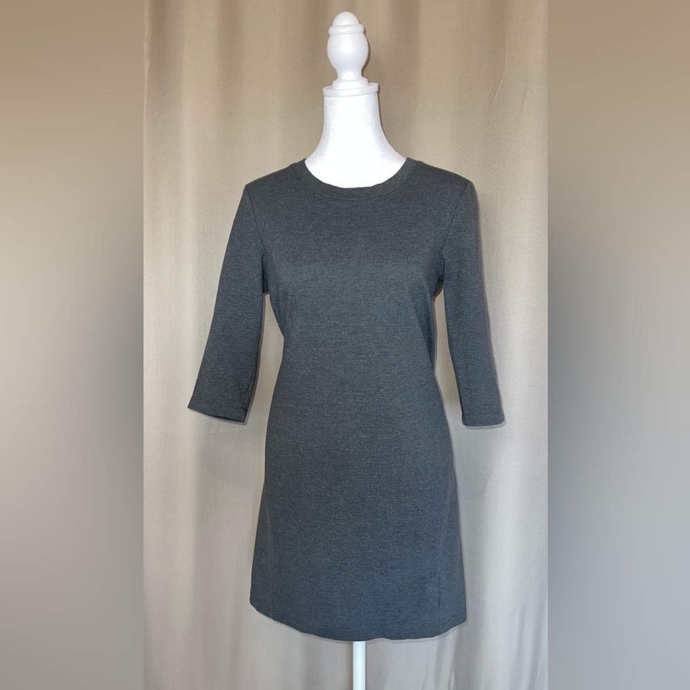 Charcoal Heather Grey Quarter Sleeve Tunic Shift Sweater Dress